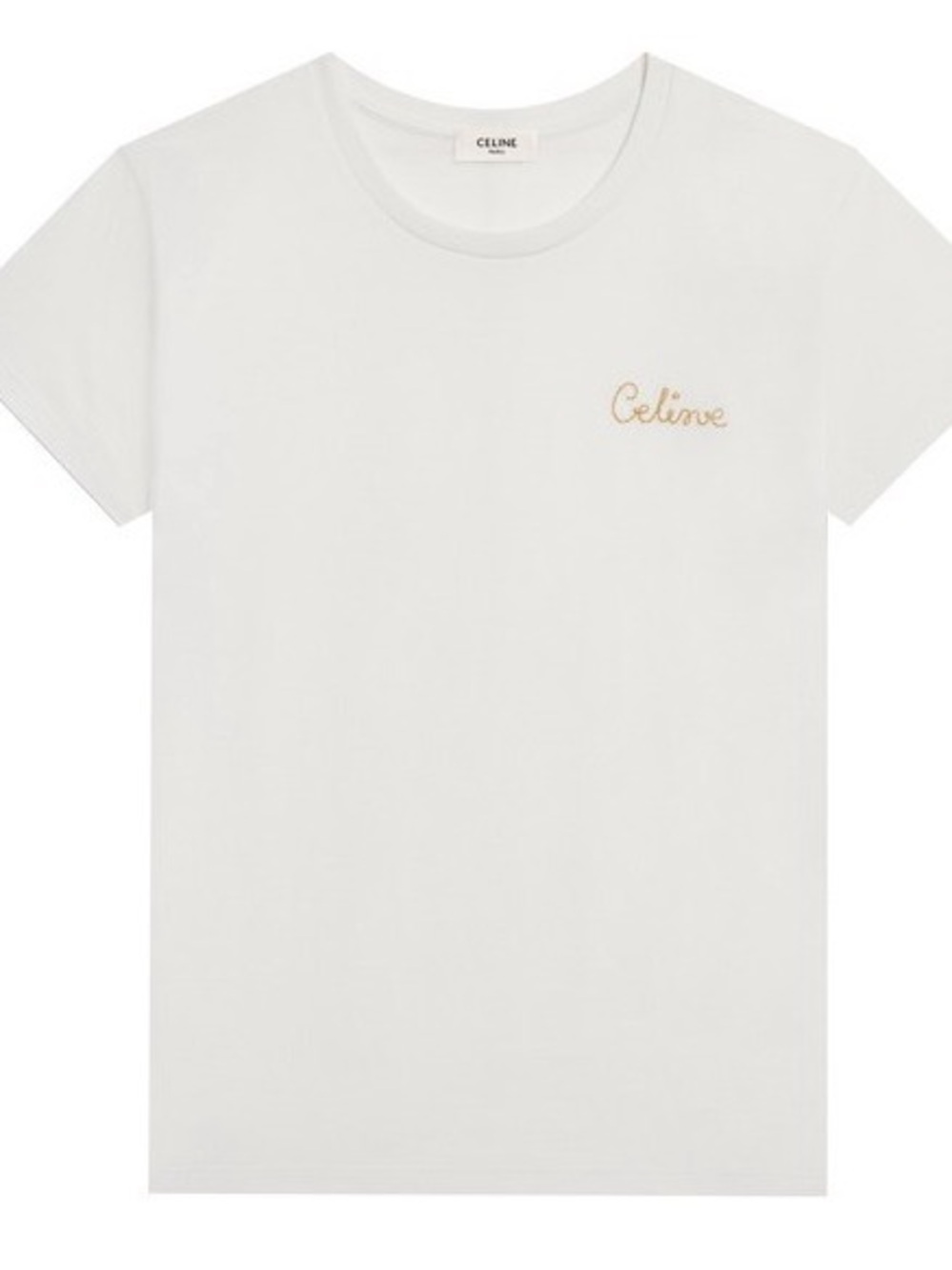 Celine White Tee with Gold Embroidered Logo